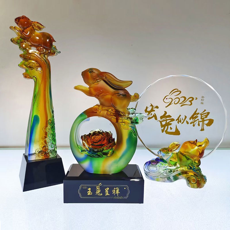 前途似锦兔年水晶柱水晶奖杯定制荣誉颁奖活动优秀员工奖励--A23007
